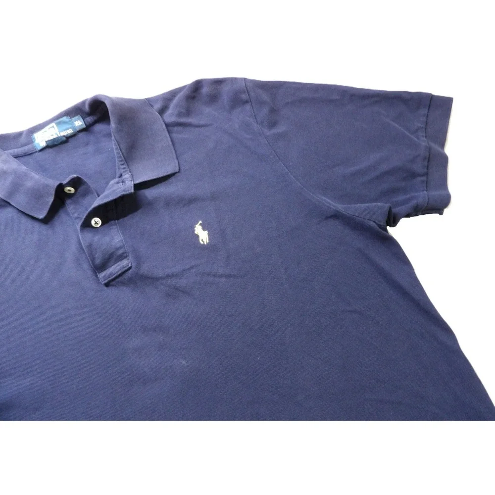 VTG Polo Ralph Lauren Polo Men XL Mesh Pique Yellow Pony Navy Golf Cotton 90s